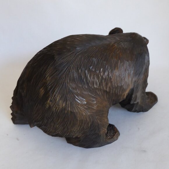VINTAGE LARGE HOKKAIDO JAPAN JAPANESE AINU HAND CARVED WOOD BEAR WITH SALMON - Picture 6 of 14
